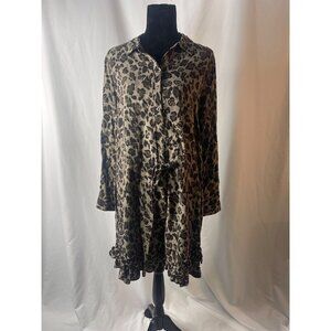 Lori Goldstein Logo Leopard Print Rayon Tunic Dress With Ruffle Hem & Drawstring